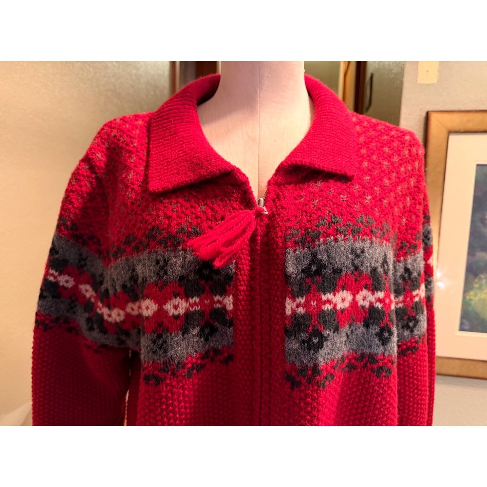 Vtg Maurices 100% Shetland Wool Womens Fair Isle Cardigan Sz L Nordic